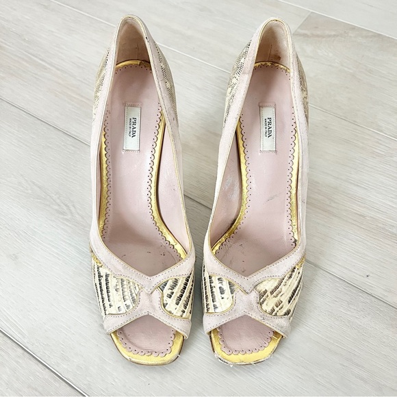 PRADA Vintage Lizard Crocodile Peep-Toe Pumps Pink EU Size 38 - Picture 1 of 4